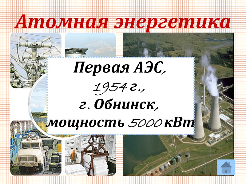 27 Атомная энергетика Первая АЭС,  1954 г.,  г. Обнинск,  мощность 5000